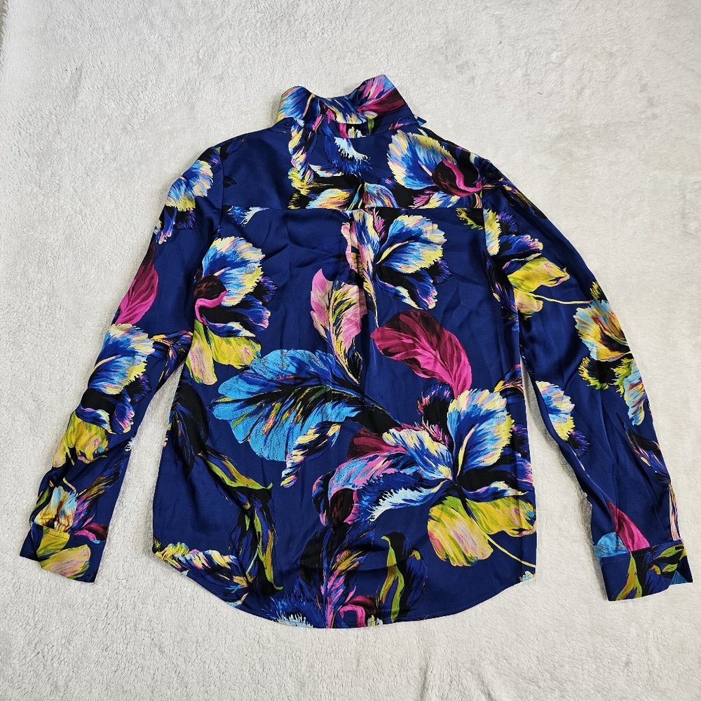 Elie Tahari Womens  The Madeline Silk-Blend Blouse, Blue - Picture 10 of 14